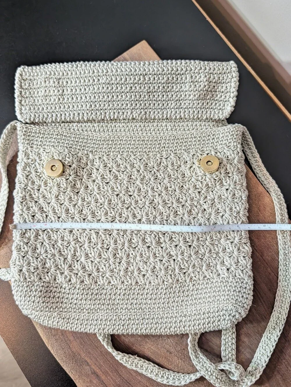 Grey Crochet Crossbody Bag with Fold-Over Flap 90s